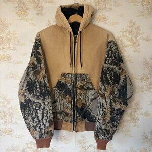 Vintage Winchester Xpert camo canvas hooded workwear duck hunting bomber jacket